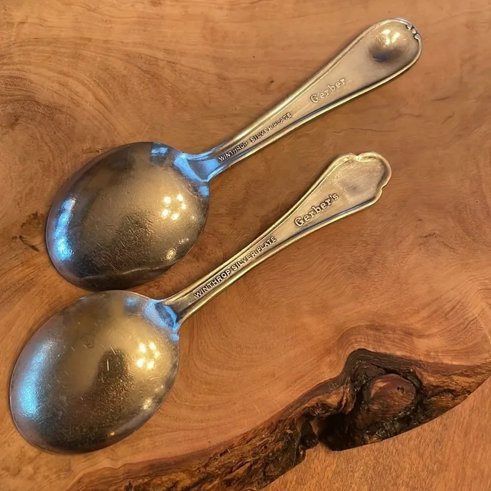 2 Vintage Silver Plate Baby Spoons from Gerber / Winthrop – Circa 1950